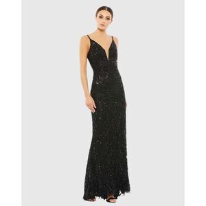 Mac Duggal NWT Embellished Leaf Evening Gown in Black Size 2